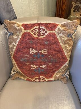 Pottery Barn Decorative Red Kilim Accent Pillow - Unbranded.